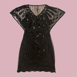 Unique Vintage Black Beaded Angel Sleeve Oxsana Flapper Dress Size Small 4